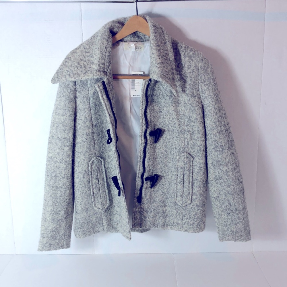 NEW THE HANGER Tweed Coat jacket duffel pea pocket collar toggles lining slit